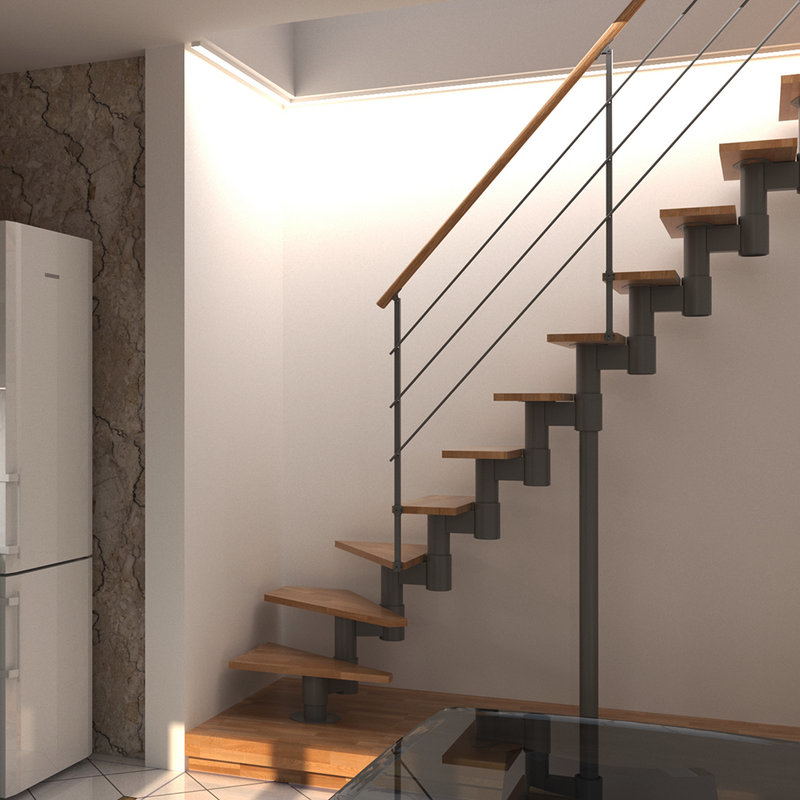 Scara modulara London - metal central + lemn fag, cu palier